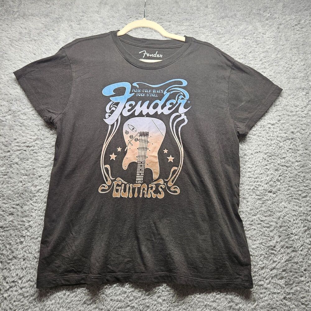 Fender Womens Black Graphic T-Shirt Size Medium Casual Music Guitar Rock N Roll